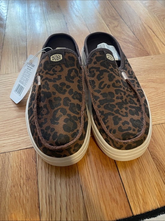 Hey Dude Shoes - Hey Dude Leopard Print Slip-On Loafers in Brown and Black